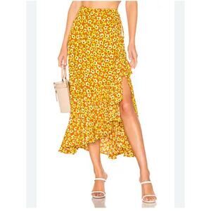 Faithful The Brand Yellow Floral Jasper Wrap Midi Skirt XS S 4